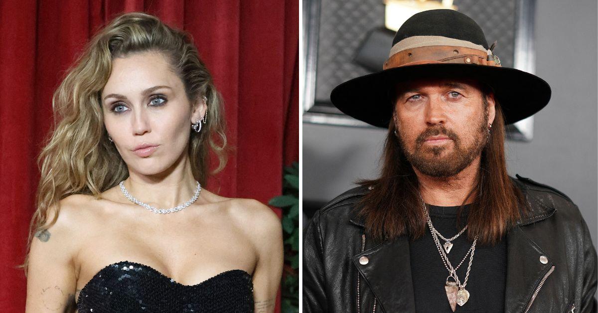 split photo of miley cyrus and billy ray cyrus