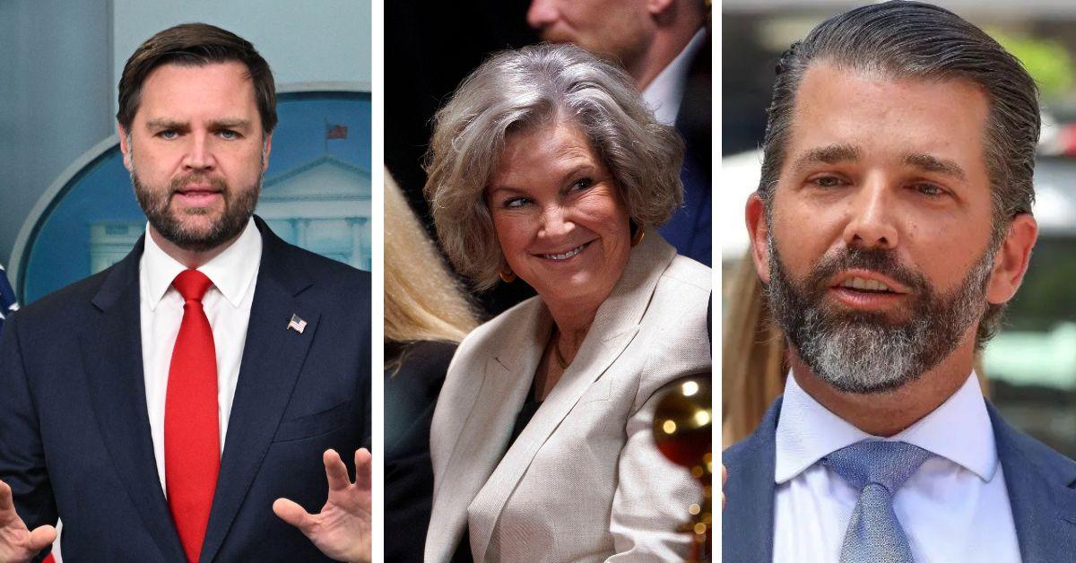 split photo of j.d. vance, susie wiles and donald trump jr.