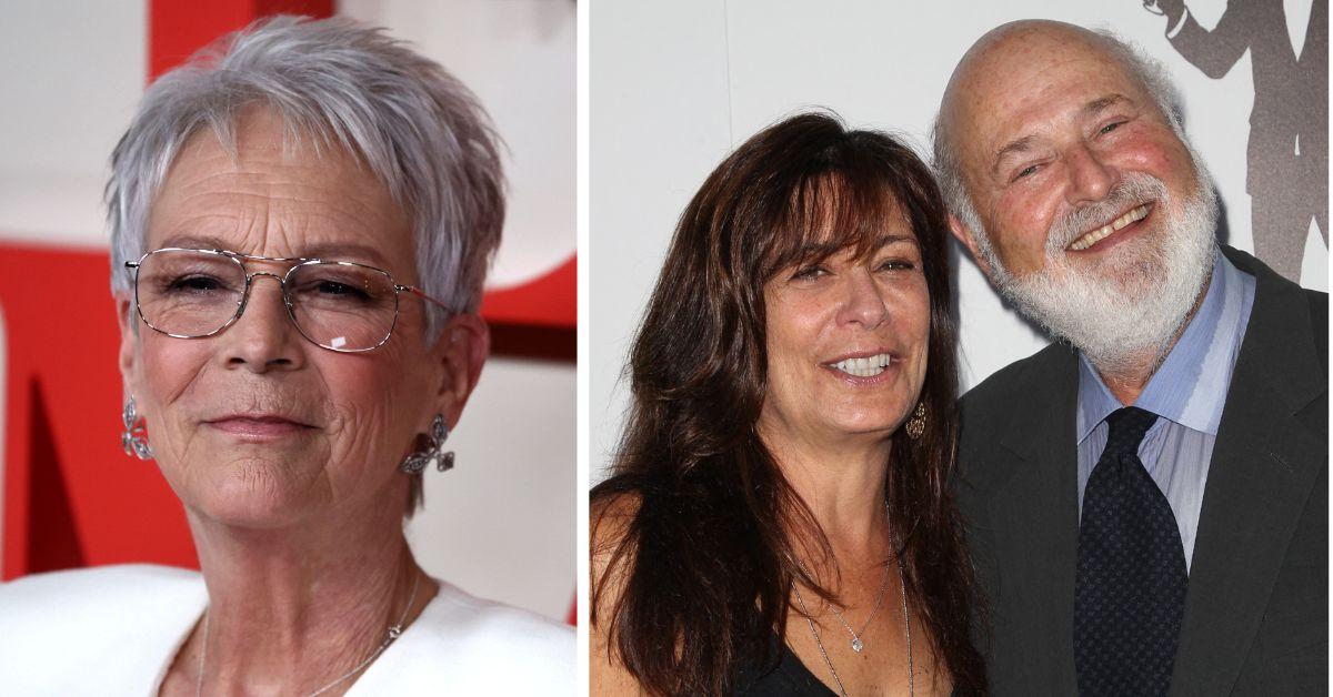 split photo of jamie lee curtis and rob and michele reiner