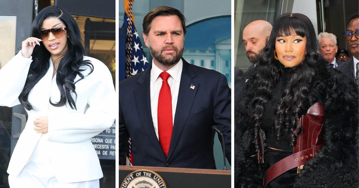 split photo of j.d. vance, cardi b and nicki minaj