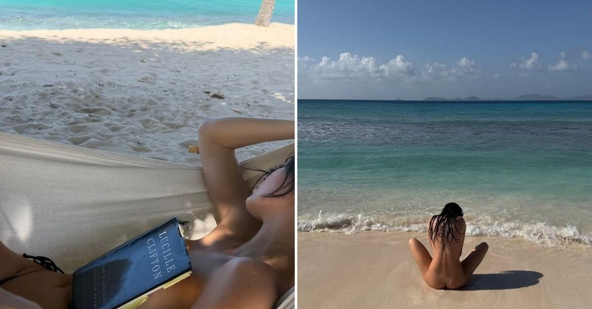 image of Kendall Jenner covered her chest with a book.