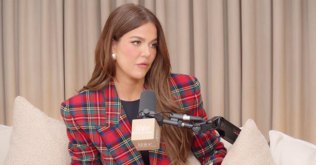 Image of Khloé Kardashian hosts a podcast.
