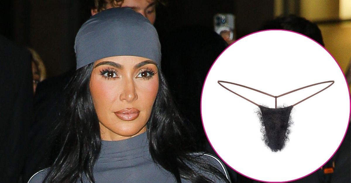 Composite photo of Kim Kardashian and SKIMS new underwear.