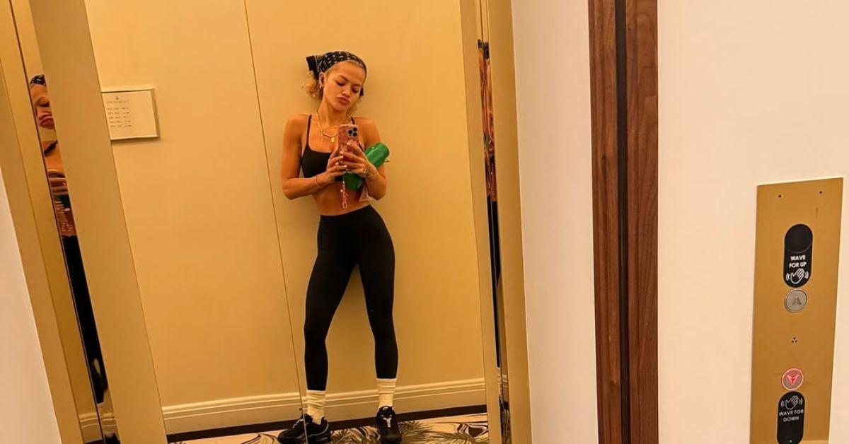 image of Rita Ora rocked a sporty black look for her workout.