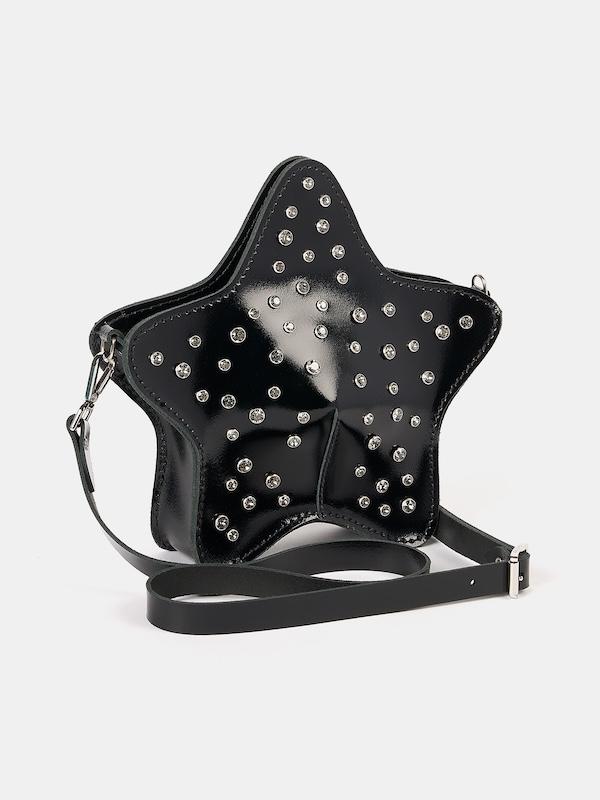 star bag shiny black with swarovski crystalswith strap